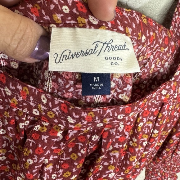 Cottagecore Milkmaid Peasant Top Sz Med Red Floral Puff Sleeves Smocked Coquette - Picture 2 of 9